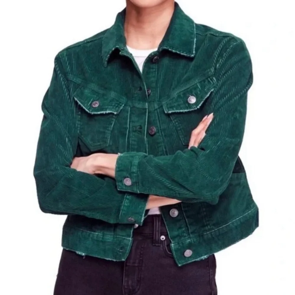 Free People Green Corduroy Jacket with Rust Accent - Picture 3 of 14